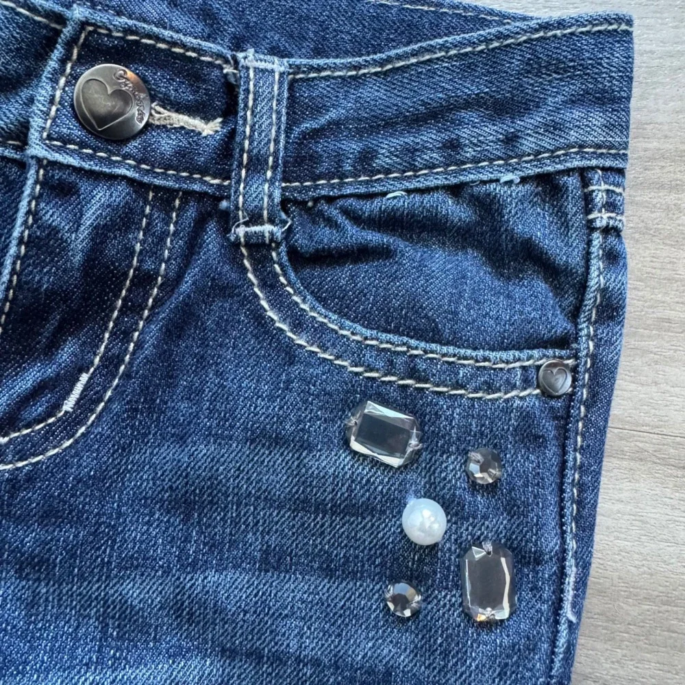 Gymboree Girls 2009 Y2K Dark Wash Embellished Bootcut Jeans Size 3 Pearl Gem